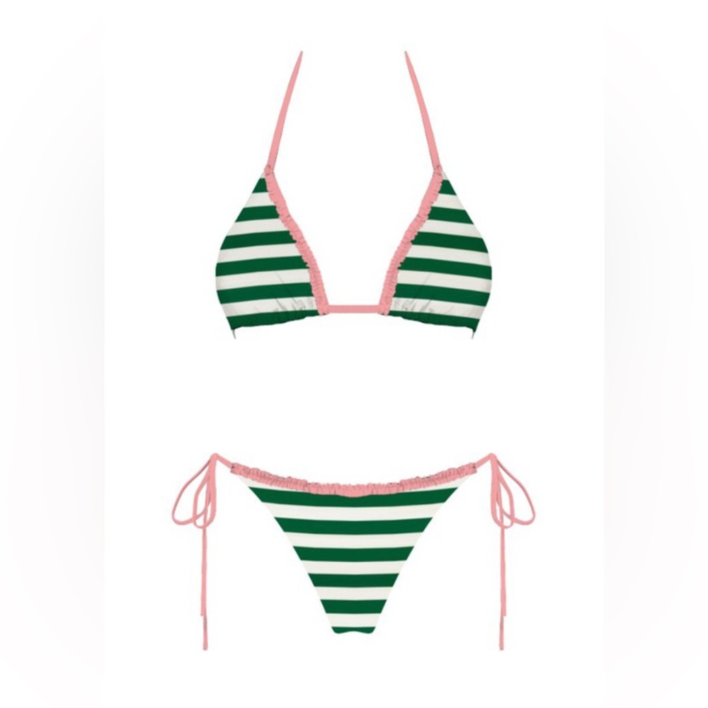Striped Green and Pink Bikini Set